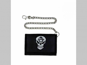 Anarchy smrtka / lebka  - Peňaženka s výšívaným logom so zapínaním na suchý zips s kovovou retiazkou a karabínkou na zaistenie
